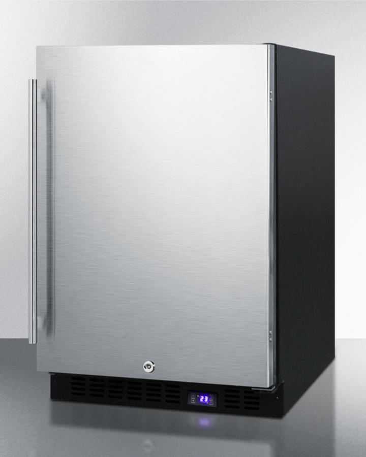 Summit Refrigeration + Cooling Summit 24" Wide Frost-Free Outdoor All-Freezer for Built-In or Freestanding Use with Icemaker, Black Cabinet, SS Door, Digital Thermostat, LED Lighting, and Lock / SPFF51OSIM