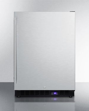 Summit Refrigeration + Cooling Summit 24" Wide Frost-Free Outdoor All-Freezer for Built-In or Freestanding Use with Icemaker, Black Cabinet, SS Door, Digital Thermostat, LED Lighting, and Lock / SPFF51OSIM
