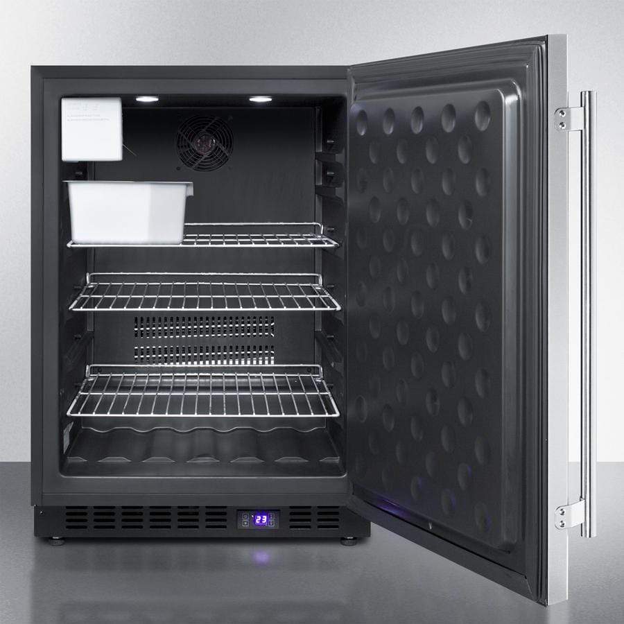 Summit Refrigeration + Cooling Summit 24" Wide Frost-Free Outdoor All-Freezer in Complete Stainless Steel, with Digital Thermostat, LED Lighting, and Lock; Built-In or Freestanding Use / SPFF51OSCSSIM