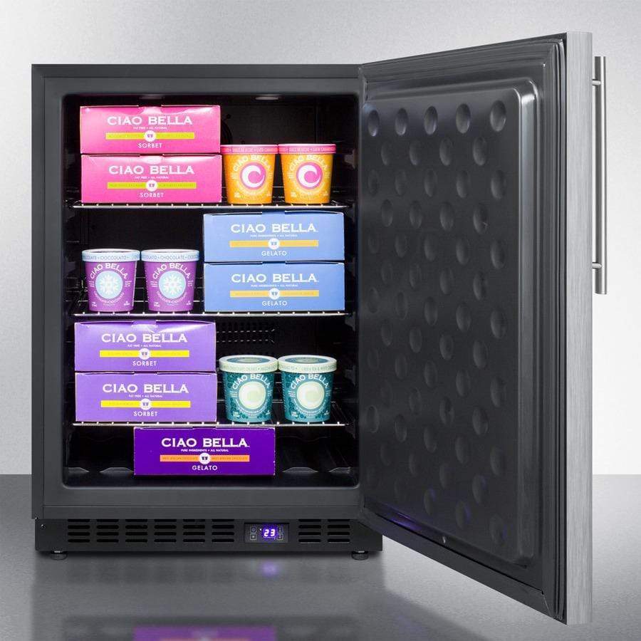 Summit Refrigeration + Cooling Summit 24&quot; Wide Frost-Free Outdoor All-Freezer with Digital Thermostat, LED Light, Black Cabinet, Lock, Stainless Steel Door and Thin Handle/ Built-In or Freestanding / SPFF51OSSSHV