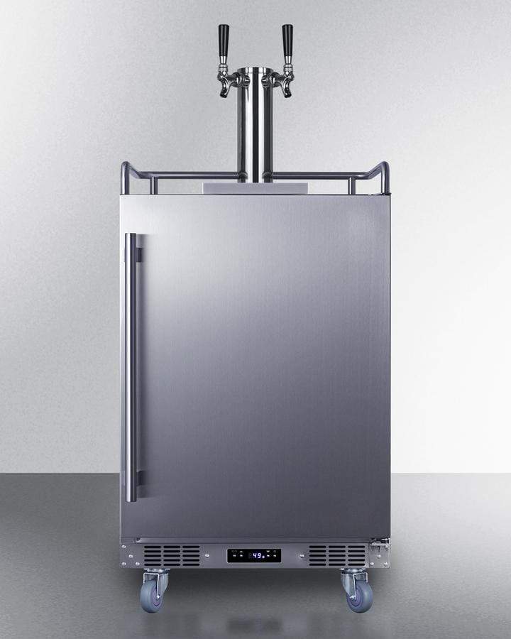 Summit Refrigeration + Cooling Summit 24" Wide Indoor/Outdoor Dual Tap Cold Brew Coffee Dispenser for Built-In or Freestanding Commercial or Residential Use, with Stainless Steel Exterior and Caster Set / SBC682CFTWIN