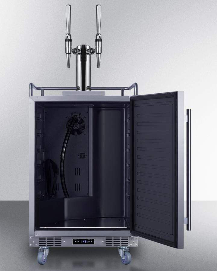 Summit Refrigeration + Cooling Summit 24" Wide Indoor/Outdoor Dual Tap Nitro-Infused Cold Brew Coffee Dispenser for Built-In or Freestanding Commercial or Residential Use, with Stainless Steel Exterior and Caster Set / SBC682NCFTWIN