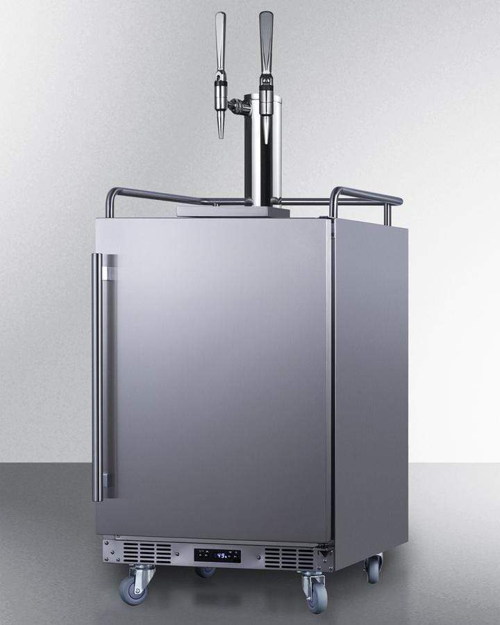 Summit Refrigeration + Cooling Summit 24" Wide Indoor/Outdoor Dual Tap Nitro-Infused Cold Brew Coffee Dispenser for Built-In or Freestanding Commercial or Residential Use, with Stainless Steel Exterior and Caster Set / SBC682NCFTWIN