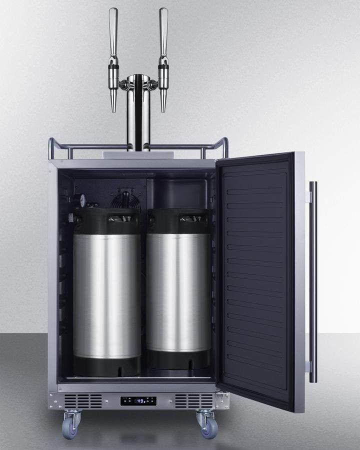 Summit Refrigeration + Cooling Summit 24" Wide Indoor/Outdoor Dual Tap Nitro-Infused Cold Brew Coffee Dispenser for Built-In or Freestanding Commercial or Residential Use, with Stainless Steel Exterior and Caster Set / SBC682NCFTWIN