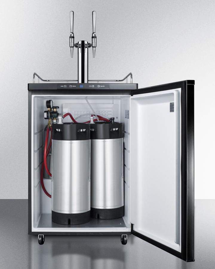Summit Refrigeration + Cooling Summit 24" Wide Indoor/Outdoor Dual Tap Nitro-Infused Cold Brew Coffee Dispenser for Built-In or Freestanding Commercial or Residential Use, with Stainless Steel Exterior and Caster Set / SBC682NCFTWIN