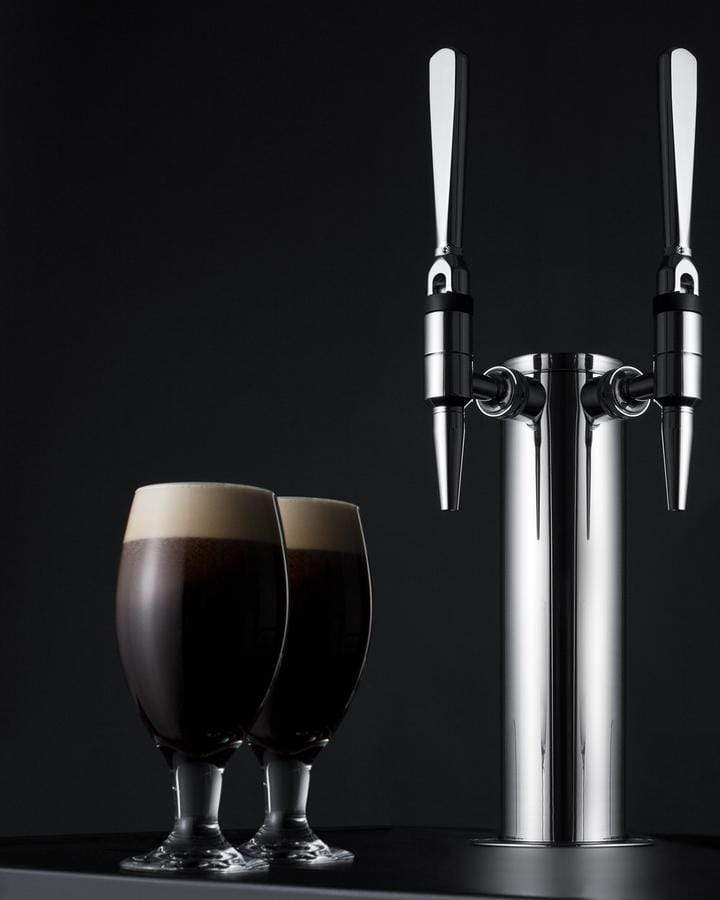 Summit Refrigeration + Cooling Summit 24" Wide Indoor/Outdoor Dual Tap Nitro-Infused Cold Brew Coffee Dispenser for Built-In or Freestanding Commercial or Residential Use, with Stainless Steel Exterior and Caster Set / SBC682NCFTWIN