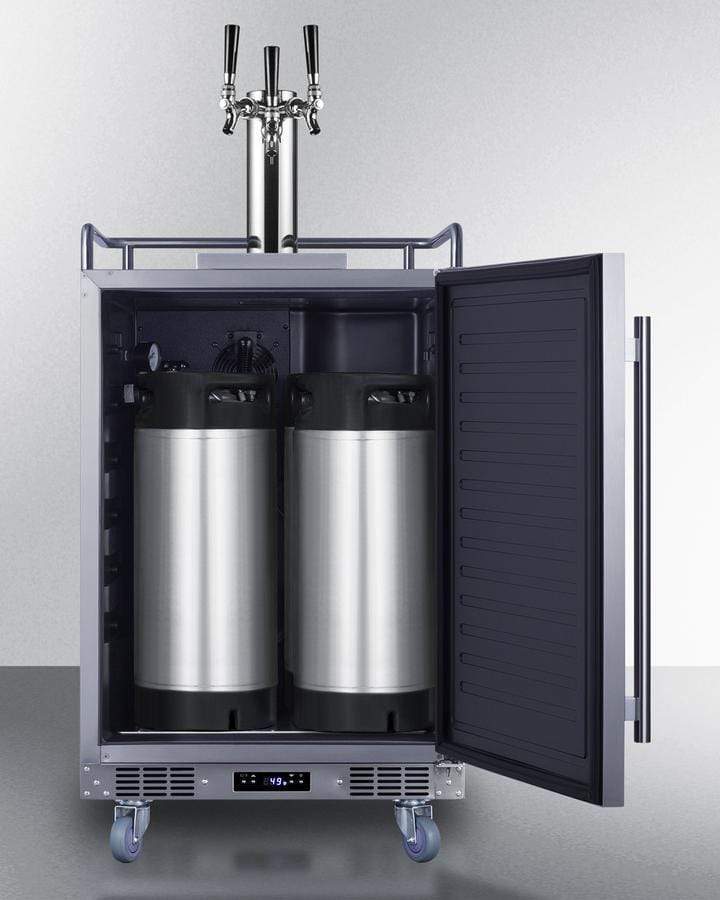 Summit Refrigeration + Cooling Summit 24" Wide Indoor/ Outdoor Triple Tap Beer Dispenser for Built-In or Freestanding Use in Complete Stainless Steel / SBC683OSTRIPLE