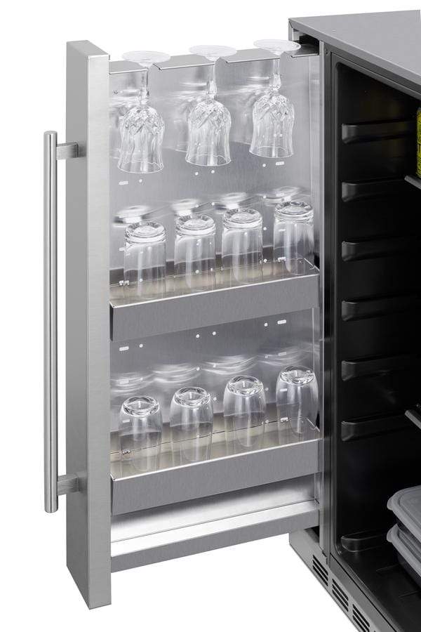 Summit Refrigeration + Cooling Summit 24" Wide Outdoor All-Refrigerator for Built-In or Freestanding Use with a Shallow 17.25" Depth, Slide-Out Storage Compartment, Stainless Steel Exterior, Outdoor Cover, and Front Lock / SPR196OS24