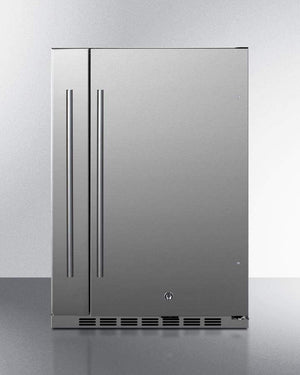 Summit Refrigeration + Cooling Summit 24" Wide Outdoor All-Refrigerator for Built-In or Freestanding Use with a Shallow 17.25" Depth, Slide-Out Storage Compartment, Stainless Steel Exterior, Outdoor Cover, and Front Lock / SPR196OS24