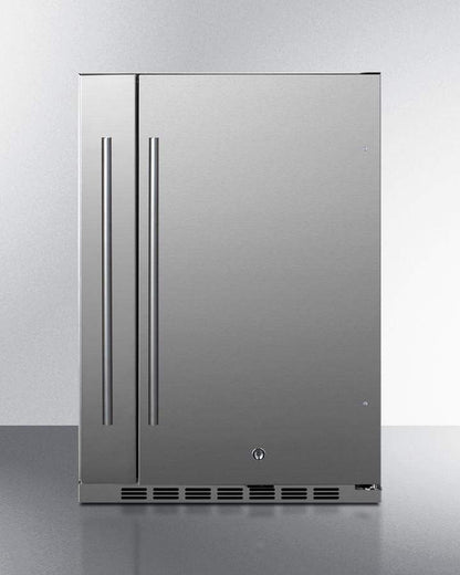 Summit Refrigeration + Cooling Summit 24" Wide Outdoor All-Refrigerator for Built-In or Freestanding Use with a Shallow 17.25" Depth, Slide-Out Storage Compartment, Stainless Steel Exterior, Outdoor Cover, and Front Lock / SPR196OS24