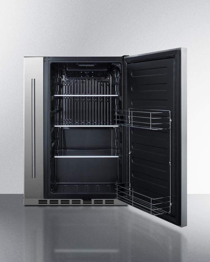 Summit Refrigeration + Cooling Summit 24" Wide Outdoor All-Refrigerator for Built-In or Freestanding Use with a Shallow 17.25" Depth, Slide-Out Storage Compartment, Stainless Steel Exterior, Outdoor Cover, and Front Lock / SPR196OS24