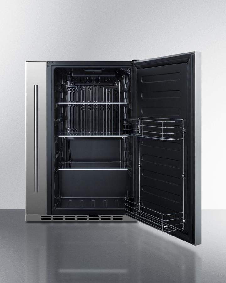 Summit Refrigeration + Cooling Summit 24&quot; Wide Outdoor All-Refrigerator for Built-In or Freestanding Use with a Shallow 17.25&quot; Depth, Slide-Out Storage Compartment, Stainless Steel Exterior, Outdoor Cover, and Front Lock / SPR196OS24