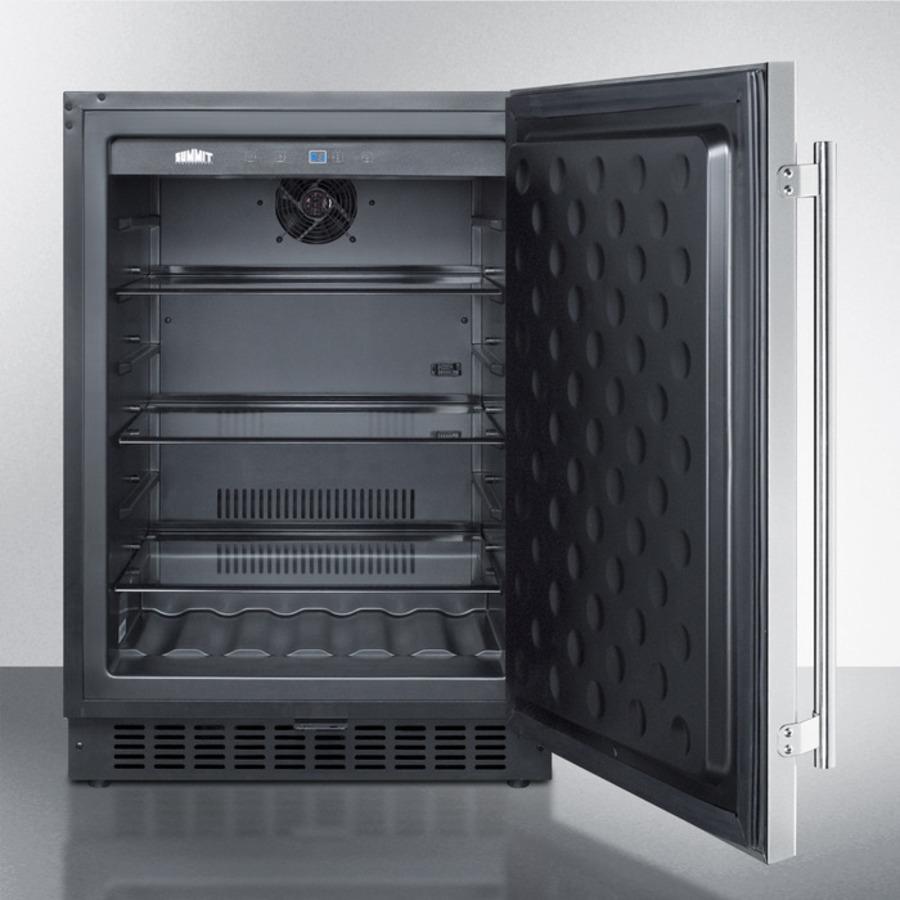 Summit Refrigeration + Cooling Summit 24" Wide Outdoor All-Refrigerator for Built-In Use, with Lock, Digital Thermostat, Black Cabinet, and Stainless Steel Door / SPR627OS