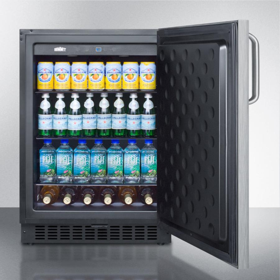 Summit Refrigeration + Cooling Summit 24&quot; Wide Outdoor All-Refrigerator for Built-In Use, with Lock, Digital Thermostat, Stainless Steel Wrapped Door, and Towel Bar Handle / SPR627OSSSTB
