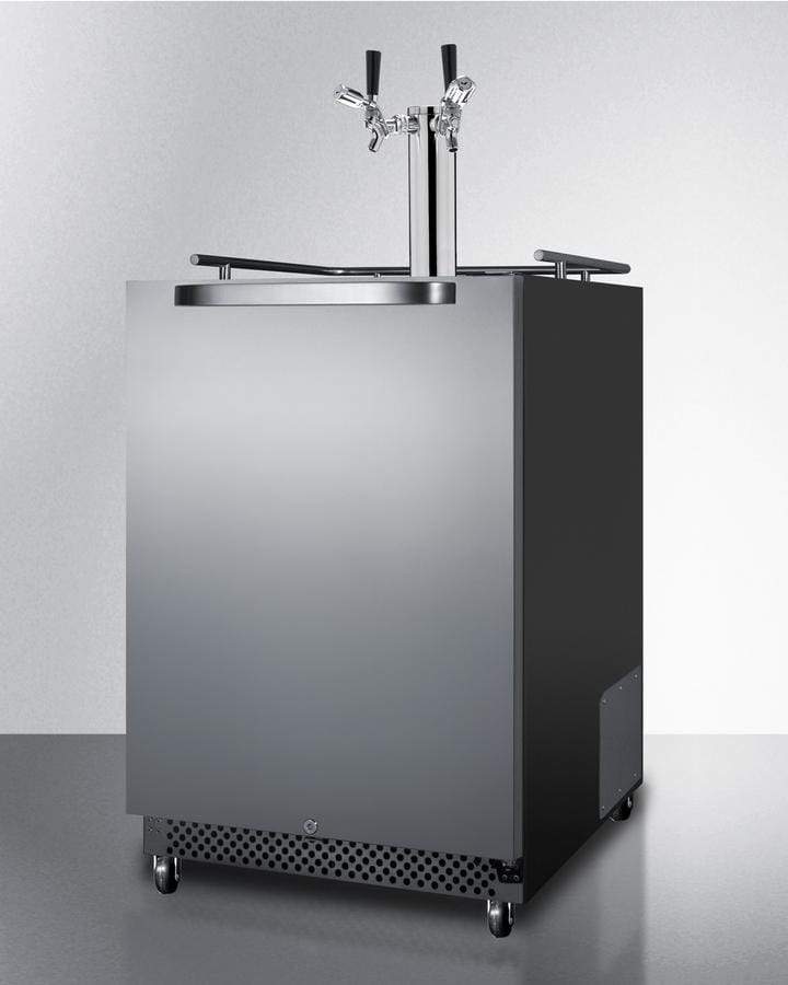 Summit Refrigeration + Cooling Summit 24&quot; Wide Outdoor/Indoor Commercial Beer Dispenser for Built-In or Freestanding Use, with Complete Dual Tap Kit, Two Taplocks, Digital Thermostat, Stainless Steel Door, and Black Cabinet / SBC696OSTWINTL