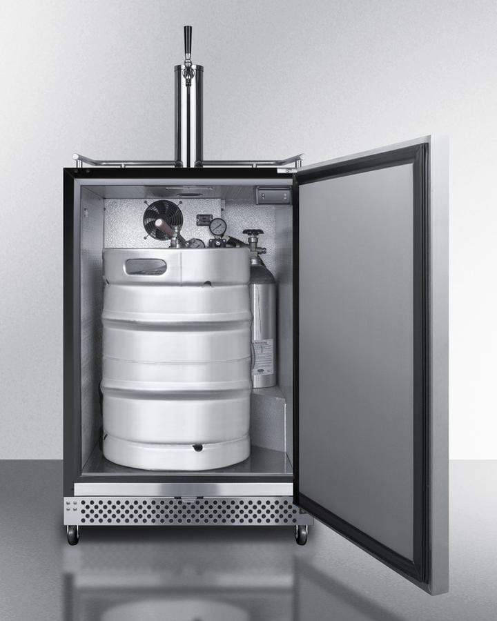 Summit Refrigeration + Cooling Summit 24&quot; Wide Outdoor/Indoor Commercial Beer Dispenser for Built-In or Freestanding Use, with Complete Tap Kit, Digital Thermostat, Stainless Steel Door, and Black Cabinet / SBC696OS