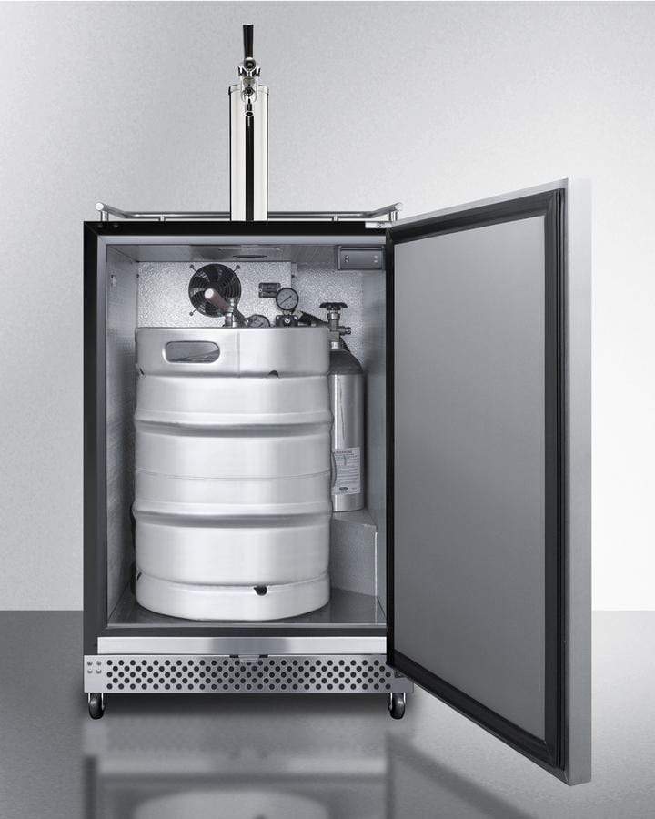 Summit Refrigeration + Cooling Summit 24&quot; Wide Outdoor/Indoor Commercial Beer Dispenser for Built-In or Freestanding Use, with Complete Tap Kit, Taplock, Digital Thermostat, Stainless Steel Door, and Black Cabinet / SBC696OSTL