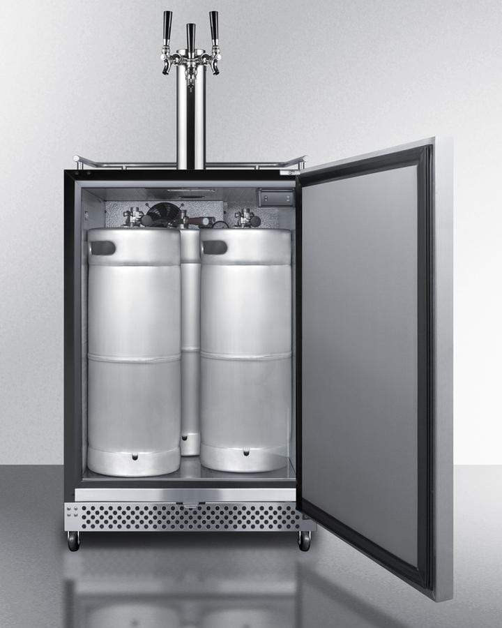 Summit Refrigeration + Cooling Summit 24&quot; Wide Outdoor/Indoor Commercial Beer Dispenser For Built-In Or Freestanding Use, With Complete Triple Tap Kit, Digital Thermostat, Stainless Steel Door, And Black Cabinet / SBC696OSTRIPLE