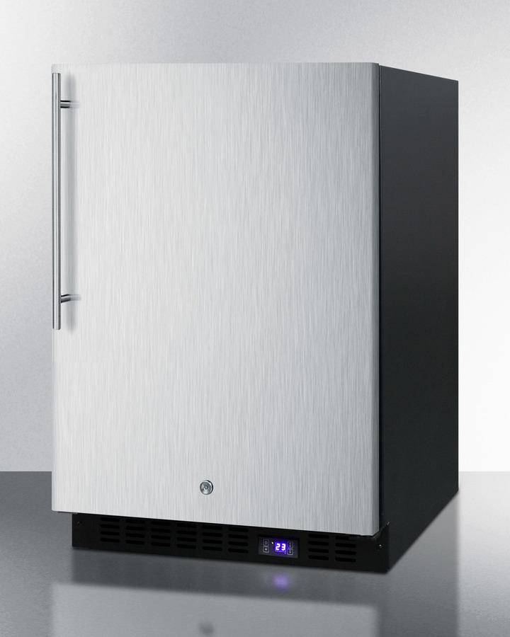 Summit Refrigeration + Cooling Summit 25&quot; Wide Frost-Free Outdoor All-Freezer with Icemaker, Digital Thermostat, LED Light, Black Cabinet, Lock, Stainless Steel Door and Thin Handle / SPFF51OSSSHVIM