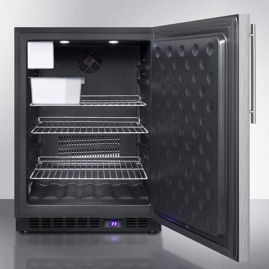 Summit Refrigeration + Cooling Summit 25&quot; Wide Frost-Free Outdoor All-Freezer with Icemaker, Digital Thermostat, LED Light, Black Cabinet, Lock, Stainless Steel Door and Thin Handle / SPFF51OSSSHVIM