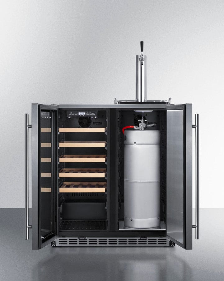 Summit Refrigeration + Cooling Summit 30" Wide Built-In Undercounter Indoor/Outdoor Combination Dual Zone Wine Cellar and Kegerator with Tapping Equipment Included / SWBC3041