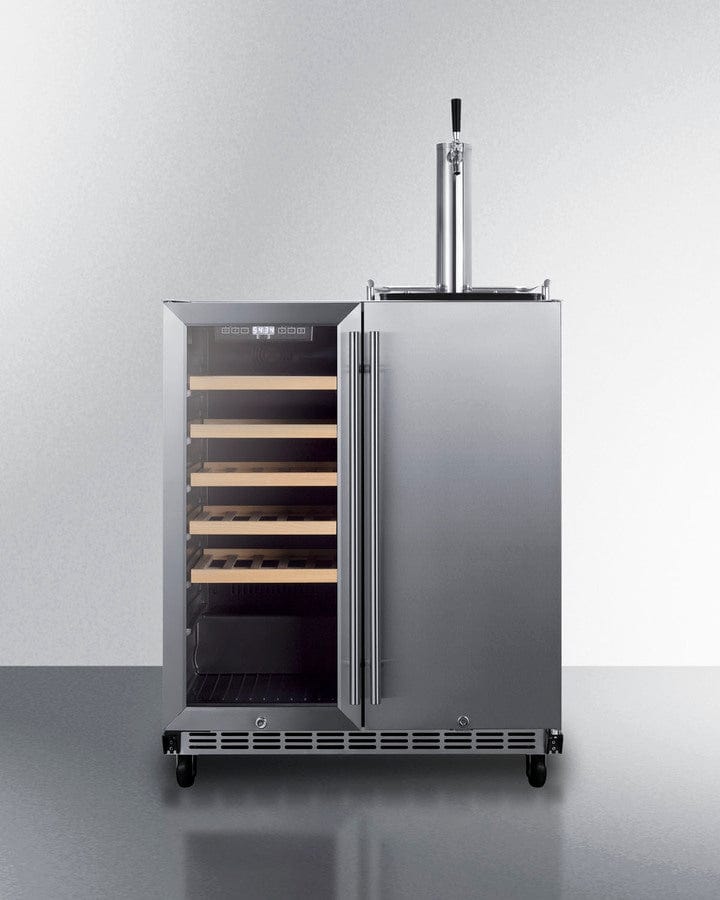 Summit Refrigeration + Cooling Summit 30" Wide Built-In Undercounter Indoor/Outdoor Combination Dual Zone Wine Cellar and Kegerator with Tapping Equipment Included / SWBC3041