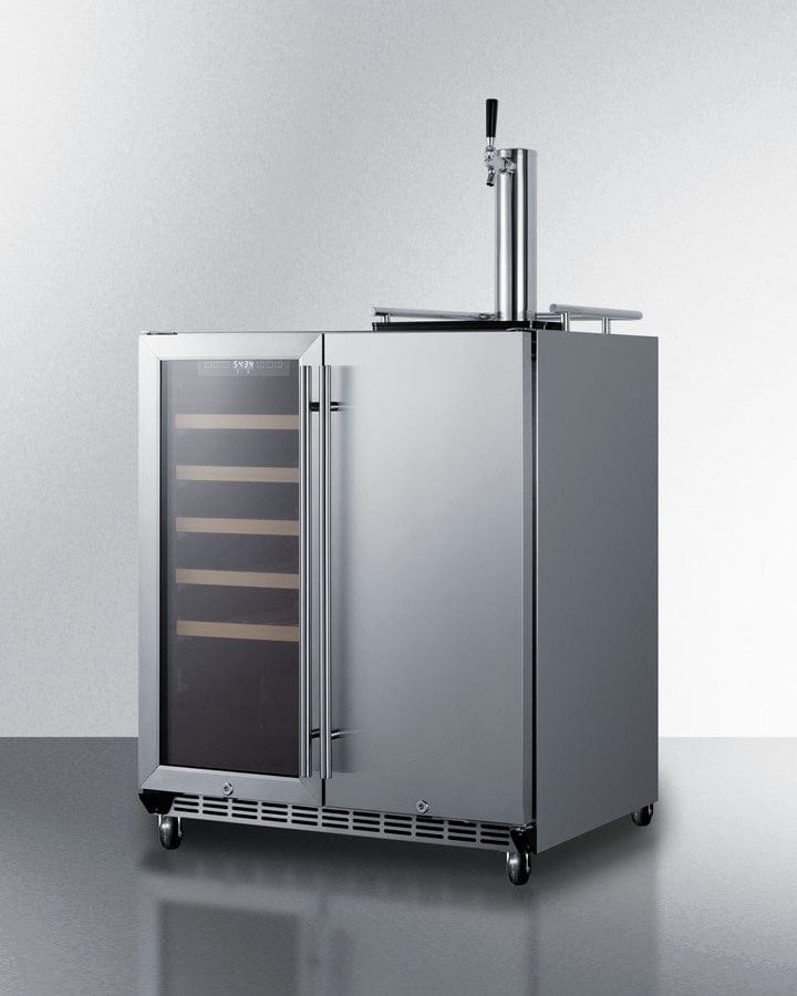 Summit Refrigeration + Cooling Summit 30" Wide Built-In Undercounter Indoor/Outdoor Combination Dual Zone Wine Cellar and Kegerator with Tapping Equipment Included / SWBC3041