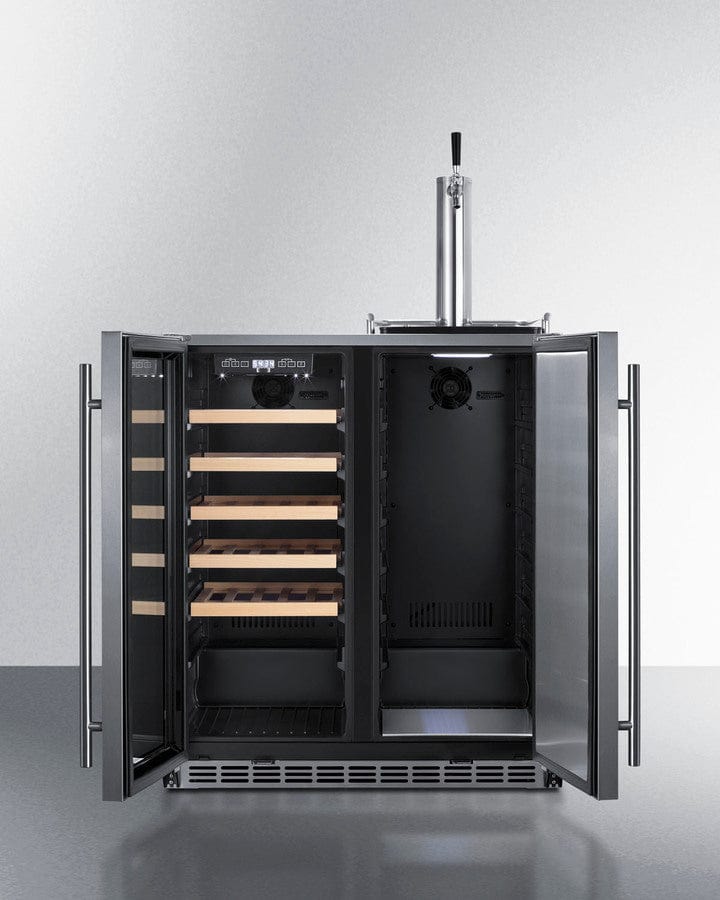 Summit Refrigeration + Cooling Summit 30" Wide Built-In Undercounter Indoor/Outdoor Combination Dual Zone Wine Cellar and Kegerator with Tapping Equipment Included / SWBC3041