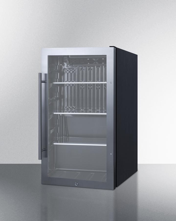 Summit Refrigeration + Cooling Summit ADA Compliant Commercially Approved Outdoor Beverage Cooler for Built-In or Freestanding Use with a Shallow 17" Depth, Seamless Stainless Steel Door Trim, Black Interior, Glass Door, Front of Unit Lock, and Dial Thermostat / SPR488BOSADA