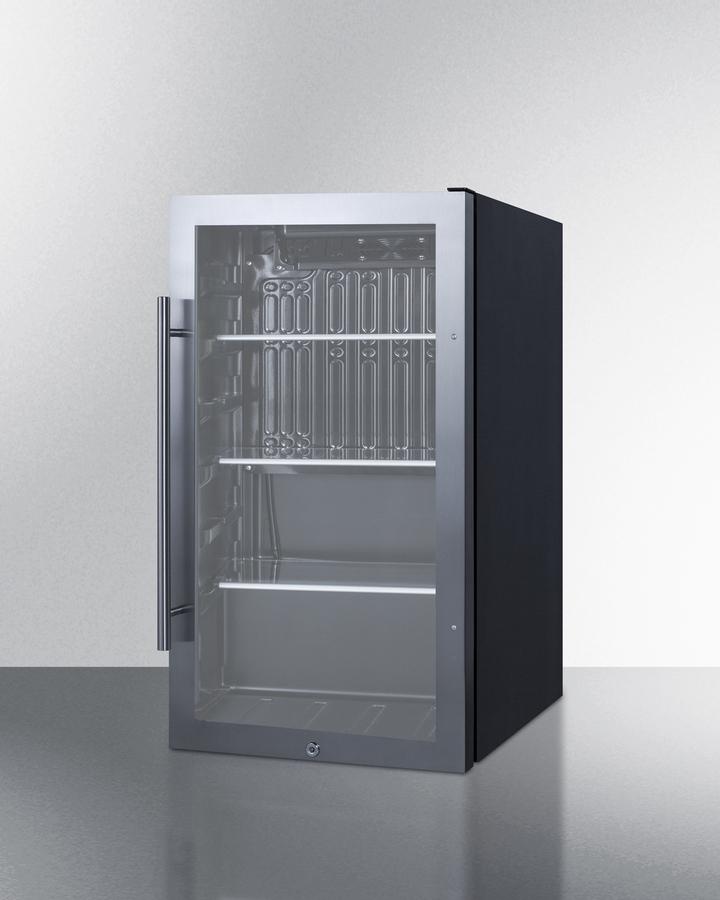 Summit Refrigeration + Cooling Summit ADA Compliant Commercially Approved Outdoor Beverage Cooler for Built-In or Freestanding Use with a Shallow 17&quot; Depth, Seamless Stainless Steel Door Trim, Black Interior, Glass Door, Front of Unit Lock, and Dial Thermostat / SPR488BOSADA