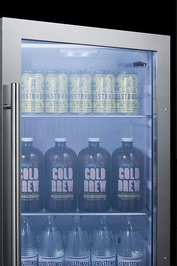Summit Refrigeration + Cooling Summit ADA Compliant Commercially Approved Outdoor Beverage Cooler for Built-In or Freestanding Use with a Shallow 17" Depth, Seamless Stainless Steel Door Trim, Glass Door, Front of Unit Lock, and Dial Thermostat / SPR489OSADA