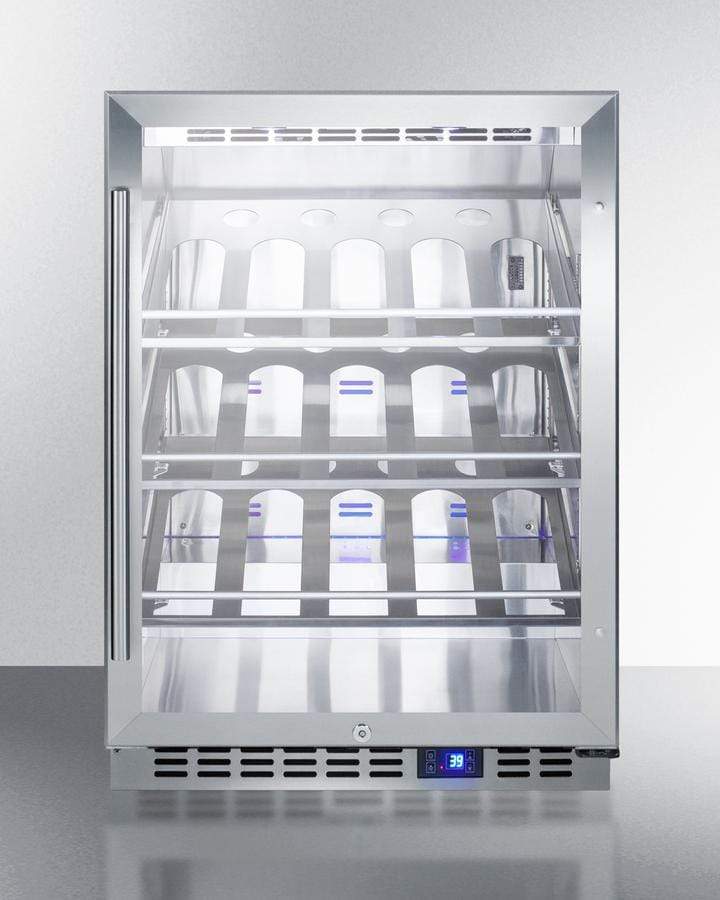 Summit Refrigeration + Cooling Summit Built-In Outdoor Commercially Listed Wine Cellar with Stainless Steel Interior, Champagne Shelving, Digital Controls, and Stainless Steel Cabinet / SCR611GLOSCH
