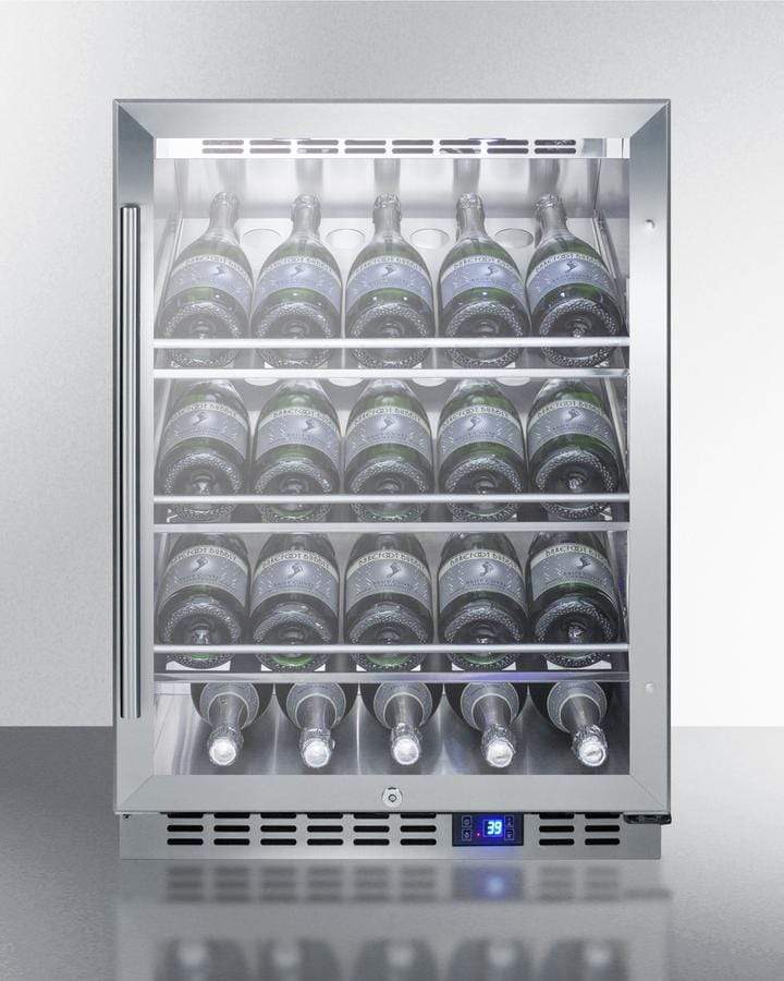 Summit Refrigeration + Cooling Summit Built-In Outdoor Commercially Listed Wine Cellar with Stainless Steel Interior, Champagne Shelving, Digital Controls, and Stainless Steel Cabinet / SCR611GLOSCH