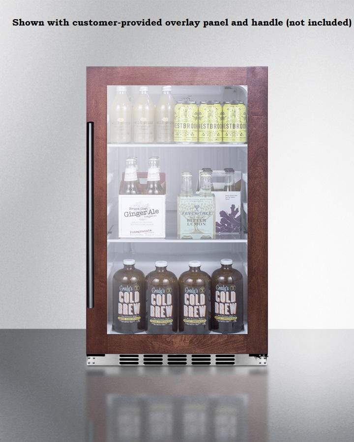 Summit Refrigeration + Cooling Summit Commercially Approved Indoor/Outdoor Beverage Cooler for Built-In or Freestanding Use with a Shallow 17.75" Depth, Panel-Ready Door Trim, Glass Door, and Stainless Steel Wrapped Cabinet / SPR489OSCSSPNR