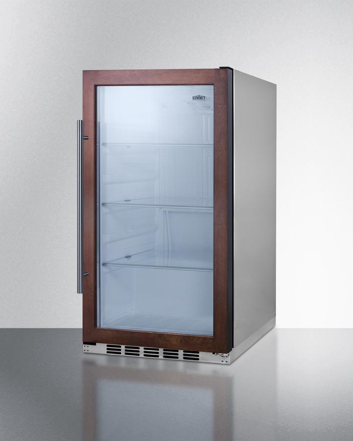 Summit Refrigeration + Cooling Summit Commercially Approved Indoor/Outdoor Beverage Cooler for Built-In or Freestanding Use with a Shallow 17.75" Depth, Panel-Ready Door Trim, Glass Door, and Stainless Steel Wrapped Cabinet / SPR489OSCSSPNR