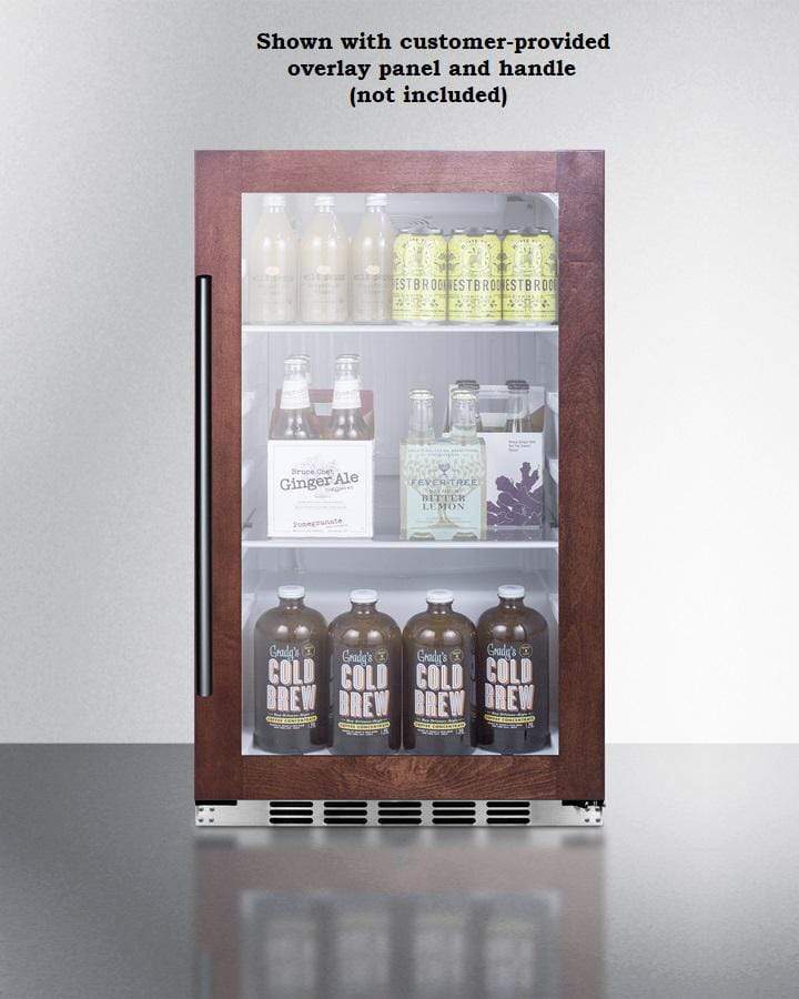 Summit Refrigeration + Cooling Summit Commercially Approved Indoor/Outdoor Beverage Cooler for Built-In or Freestanding Use with a Shallow 17.75" Depth, Panel-Ready Door Trim, Glass Door, and Black Cabinet / SPR489OSPNR