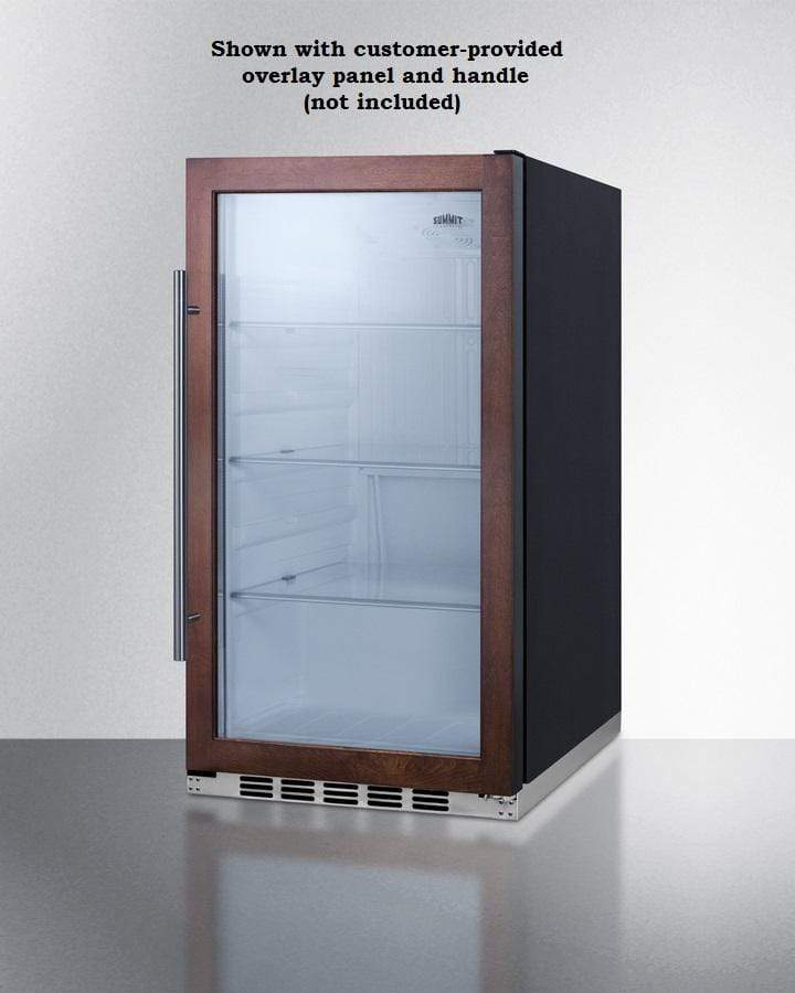 Summit Refrigeration + Cooling Summit Commercially Approved Indoor/Outdoor Beverage Cooler for Built-In or Freestanding Use with a Shallow 17.75&quot; Depth, Panel-Ready Door Trim, Glass Door, and Black Cabinet / SPR489OSPNR