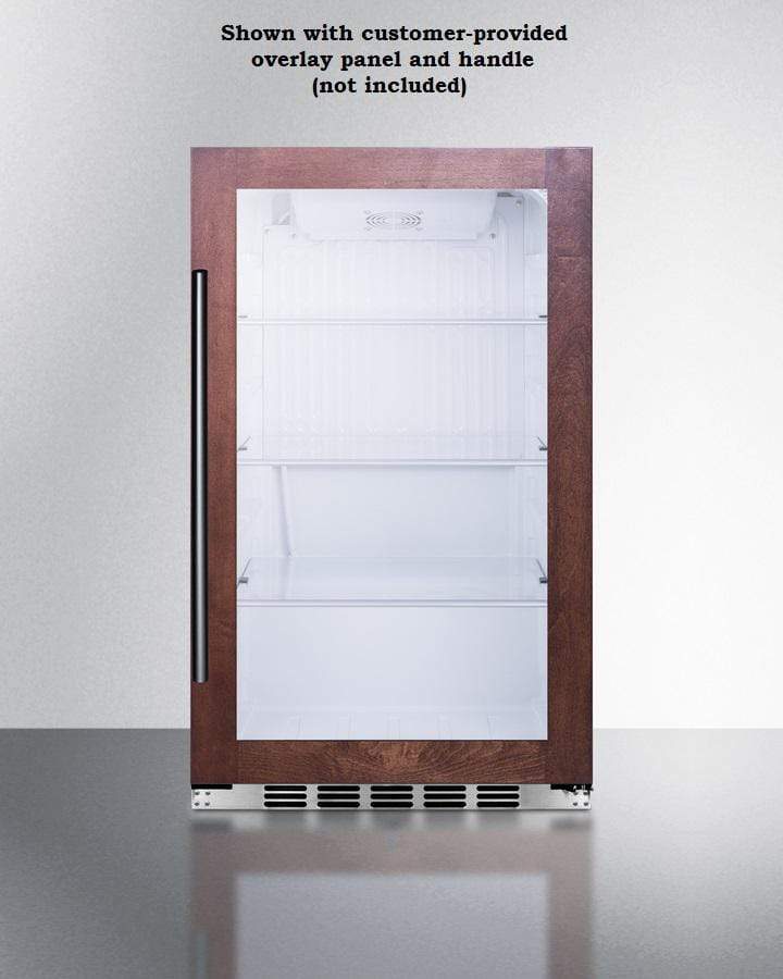 Summit Refrigeration + Cooling Summit Commercially Approved Indoor/Outdoor Beverage Cooler for Built-In or Freestanding Use with a Shallow 17.75" Depth, Panel-Ready Door Trim, Glass Door, and Black Cabinet / SPR489OSPNR