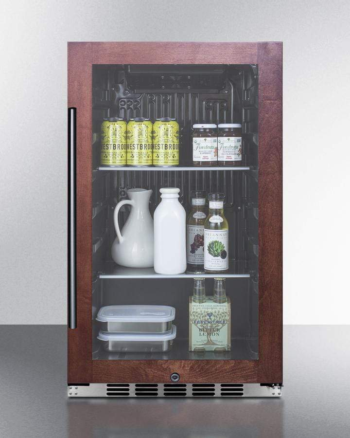Summit Refrigeration + Cooling Summit Commercially Approved Indoor/Outdoor Beverage Cooler for Built-In or Freestanding Use with a Shallow 17.75" Depth, Panel-Ready Door Trim, Glass Door, Black Interior, and Stainless Steel Wrapped Cabinet / SPR488BOSCSSPNR