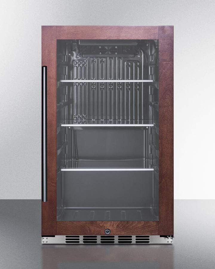 Summit Refrigeration + Cooling Summit Commercially Approved Indoor/Outdoor Beverage Cooler for Built-In or Freestanding Use with a Shallow 17.75" Depth, Panel-Ready Door Trim, Glass Door, Black Interior, and Stainless Steel Wrapped Cabinet / SPR488BOSCSSPNR
