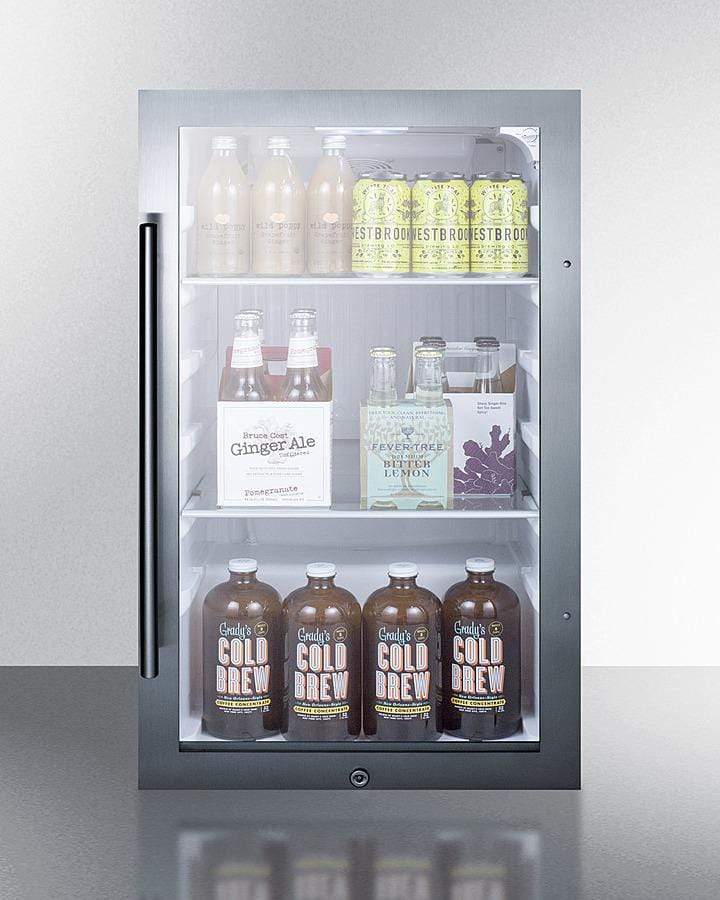 Summit Refrigeration + Cooling Summit Commercially Approved Outdoor Beverage Cooler for Built-In or Freestanding Use with a Shallow 17&quot; Depth, Seamless Stainless Steel Door Trim, Glass Door, Front of Unit Lock, and Dial Thermostat / SPR489OS