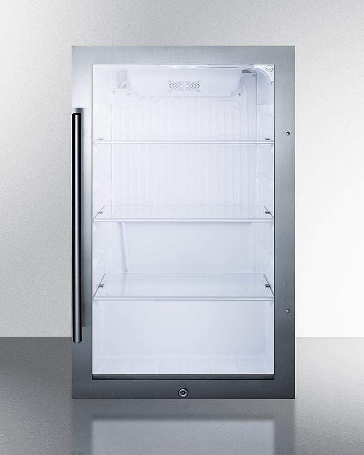 Summit Refrigeration + Cooling Summit Commercially Approved Outdoor Beverage Cooler for Built-In or Freestanding Use with a Shallow 17" Depth, Seamless Stainless Steel Door Trim, Glass Door, Front of Unit Lock, and Dial Thermostat / SPR489OS