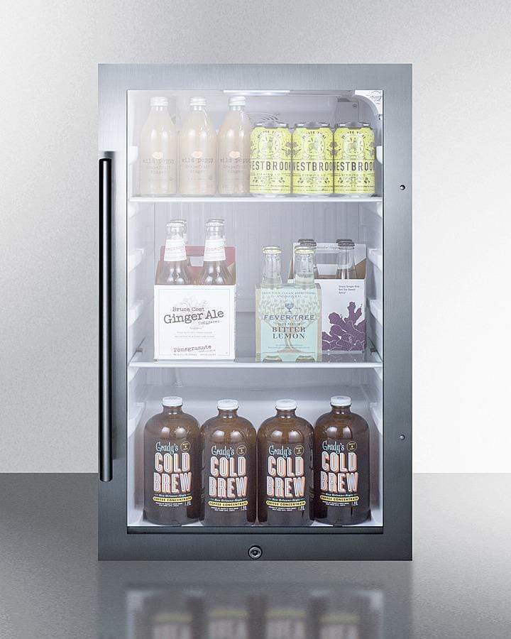 Summit Refrigeration + Cooling Summit Commercially Approved Outdoor Beverage Cooler for Built-In or Freestanding Use with a Shallow 17" Depth, Stainless Steel Cabinet, Seamless Stainless Steel Door Trim, Glass Door, Front of Unit Lock, and Dial Thermostat / SPR489OSCSS