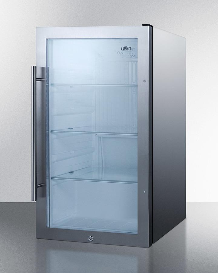 Summit Refrigeration + Cooling Summit Commercially Approved Outdoor Beverage Cooler for Built-In or Freestanding Use with a Shallow 17" Depth, Stainless Steel Cabinet, Seamless Stainless Steel Door Trim, Glass Door, Front of Unit Lock, and Dial Thermostat / SPR489OSCSS