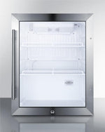 Summit Refrigeration + Cooling Summit Commercially Approved Outdoor Countertop Beverage Cooler Designed for the Display and Refrigeration of Beverages or Sealed Food, with Reversible Stainless Steel Trimmed Glass Door, Stainless Steel Wrapped Cabinet, and Front Lock / SPR314LOSCSS