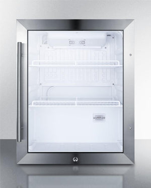 Summit Refrigeration + Cooling Summit Commercially Approved Outdoor Countertop Beverage Cooler Designed for the Display and Refrigeration of Beverages or Sealed Food, with Reversible Stainless Steel Trimmed Glass Door, Stainless Steel Wrapped Cabinet, and Front Lock / SPR314LOSCSS