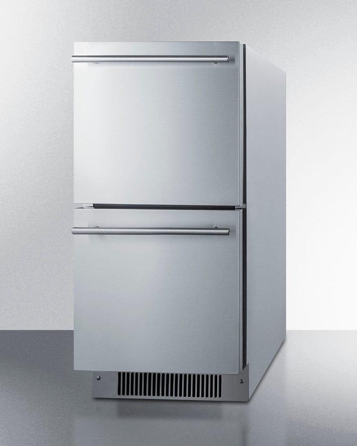 Summit Refrigeration + Cooling Summit Commercially Listed ENERGY STAR Certified 15&quot; Wide 2-Drawer All-Refrigerator in Stainless Steel designed for Indoor or Outdoor Use under Standard or ADA Compliant Counters / ADRD15