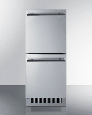 Summit Refrigeration + Cooling Summit Commercially Listed ENERGY STAR Certified 15" Wide 2-Drawer All-Refrigerator in Stainless Steel designed for Indoor or Outdoor Use under Standard or ADA Compliant Counters / ADRD15