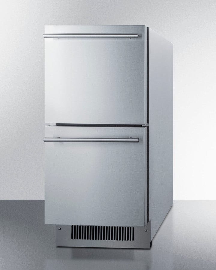 Summit Refrigeration + Cooling Summit Commercially Listed ENERGY STAR Certified 15&quot; Wide 2-Drawer All-Refrigerator in Stainless Steel designed for Indoor or Outdoor Use under Standard or ADA Compliant Counters / ADRD15