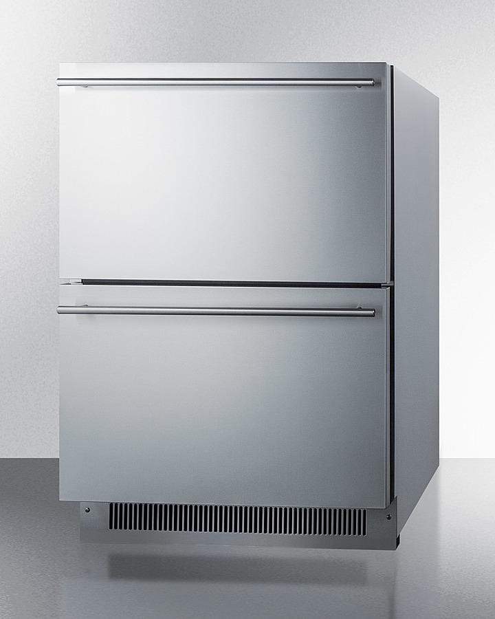 Summit Refrigeration + Cooling Summit Commercially Listed ENERGY STAR Certified 2-Drawer All Refrigerator in Stainless Steel Designed for Indoor or Outdoor Use under Standard or ADA Compliant Counters / ADRD24